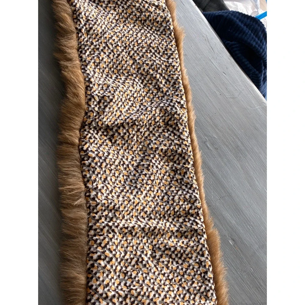 Banana Republic Faux Fur Stole Cognac Brown Animal Print Silk Lining Scarf